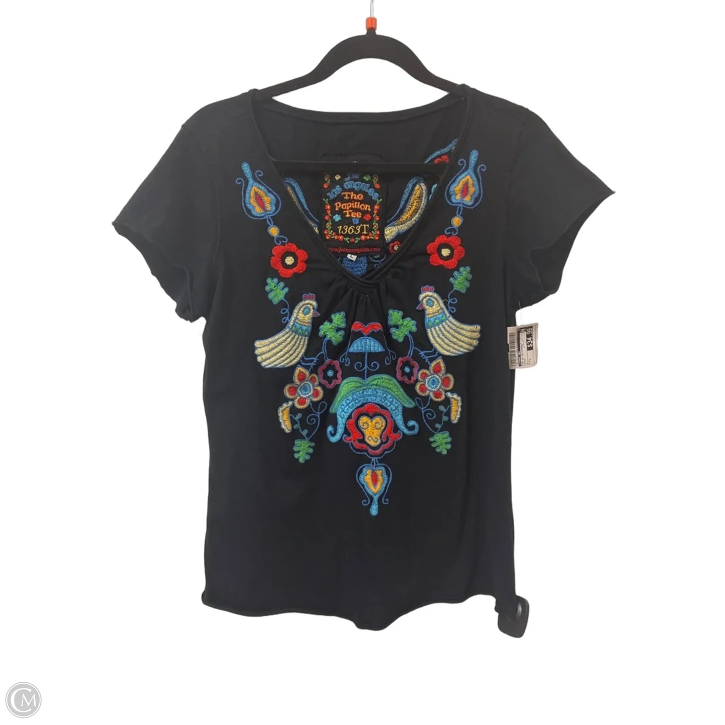 Top Short Sleeve Designer By Johnny Was In Black, Size: L