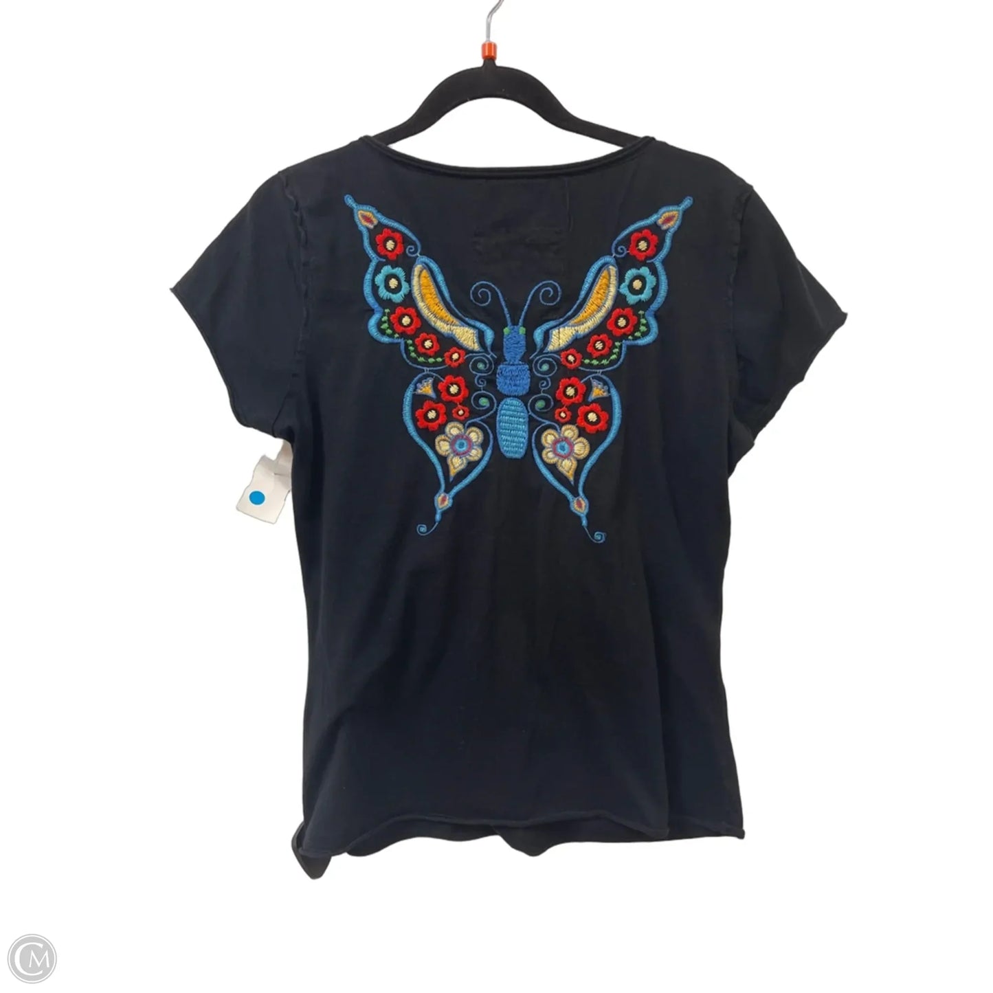 Top Short Sleeve Designer By Johnny Was In Black, Size: L