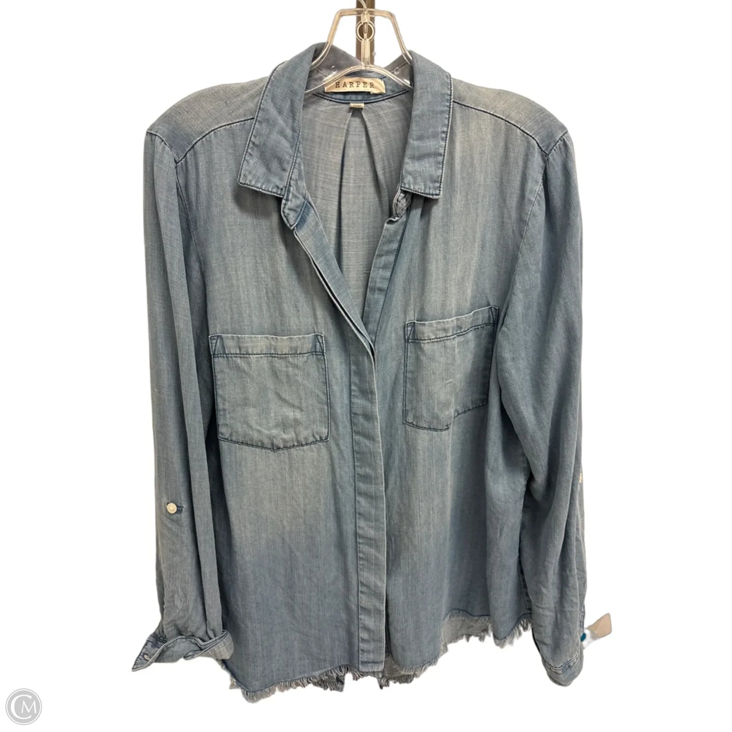 Blouse Long Sleeve By Harper In Blue Denim, Size: L