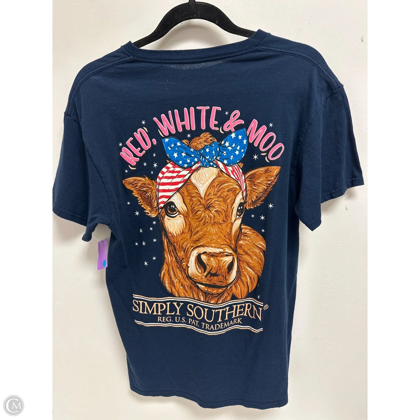 Top Short Sleeve By Simply Southern In Navy, Size: M