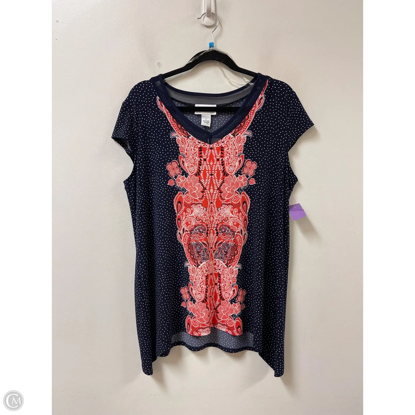 Tunic Short Sleeve By Peck And Peck In Navy, Size: L