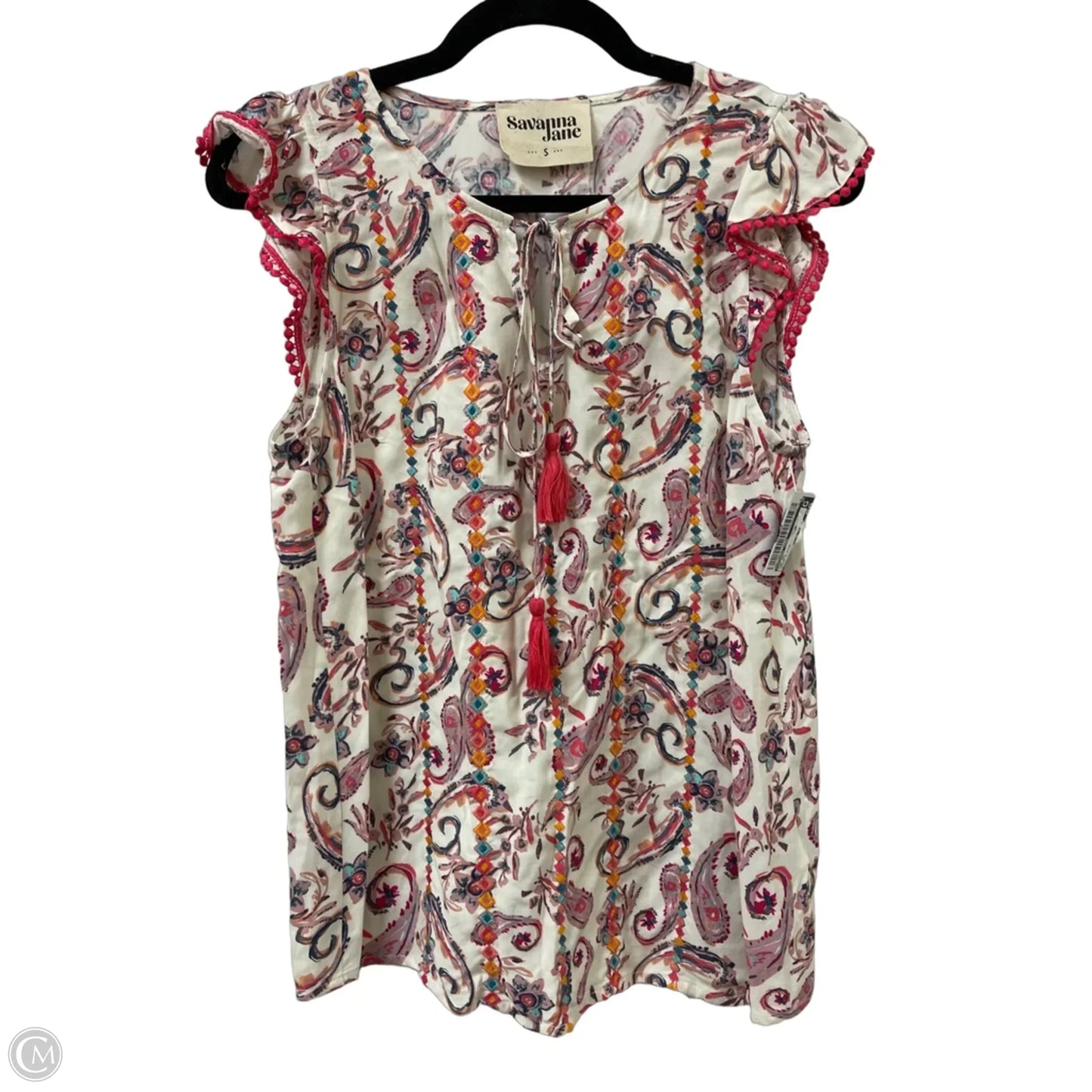 Top Short Sleeve By Savanna Jane In Cream & Pink, Size: S