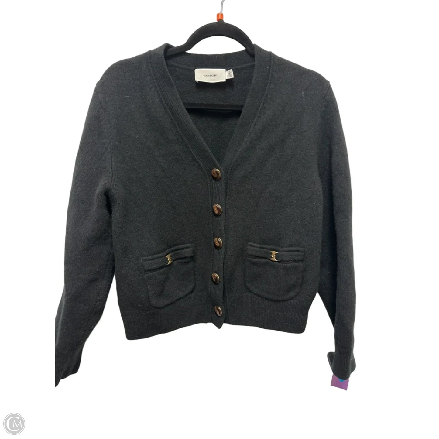 Sweater Cardigan Designer By Coach In Black, Size: M
