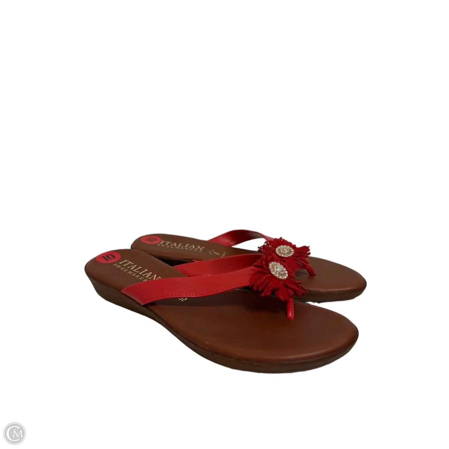 Sandals Flip Flops By Italian Shoemakers In Red, Size: 10