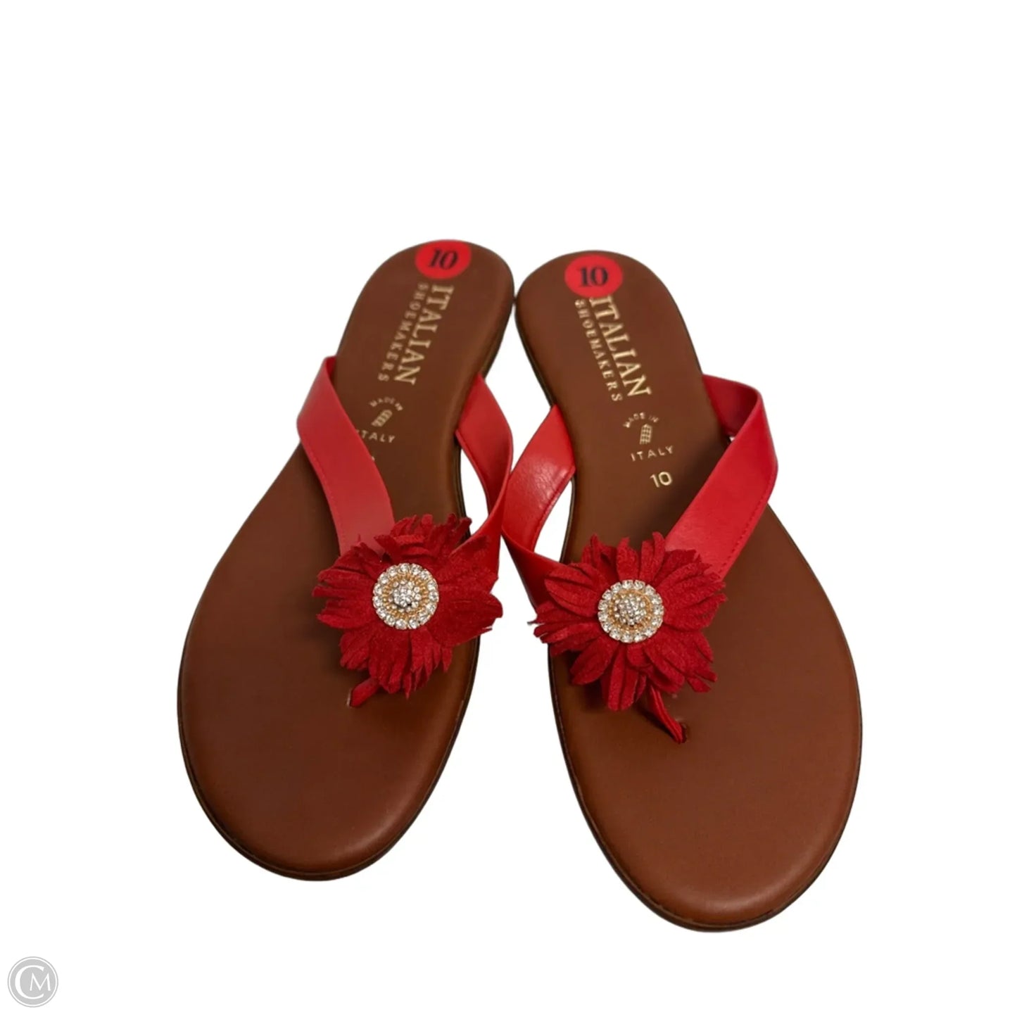Sandals Flip Flops By Italian Shoemakers In Red, Size: 10