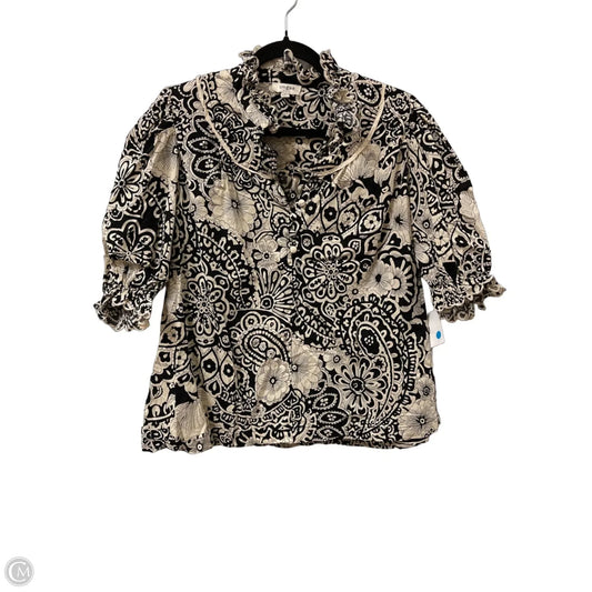 Blouse Short Sleeve By Umgee In Black & Cream, Size: L