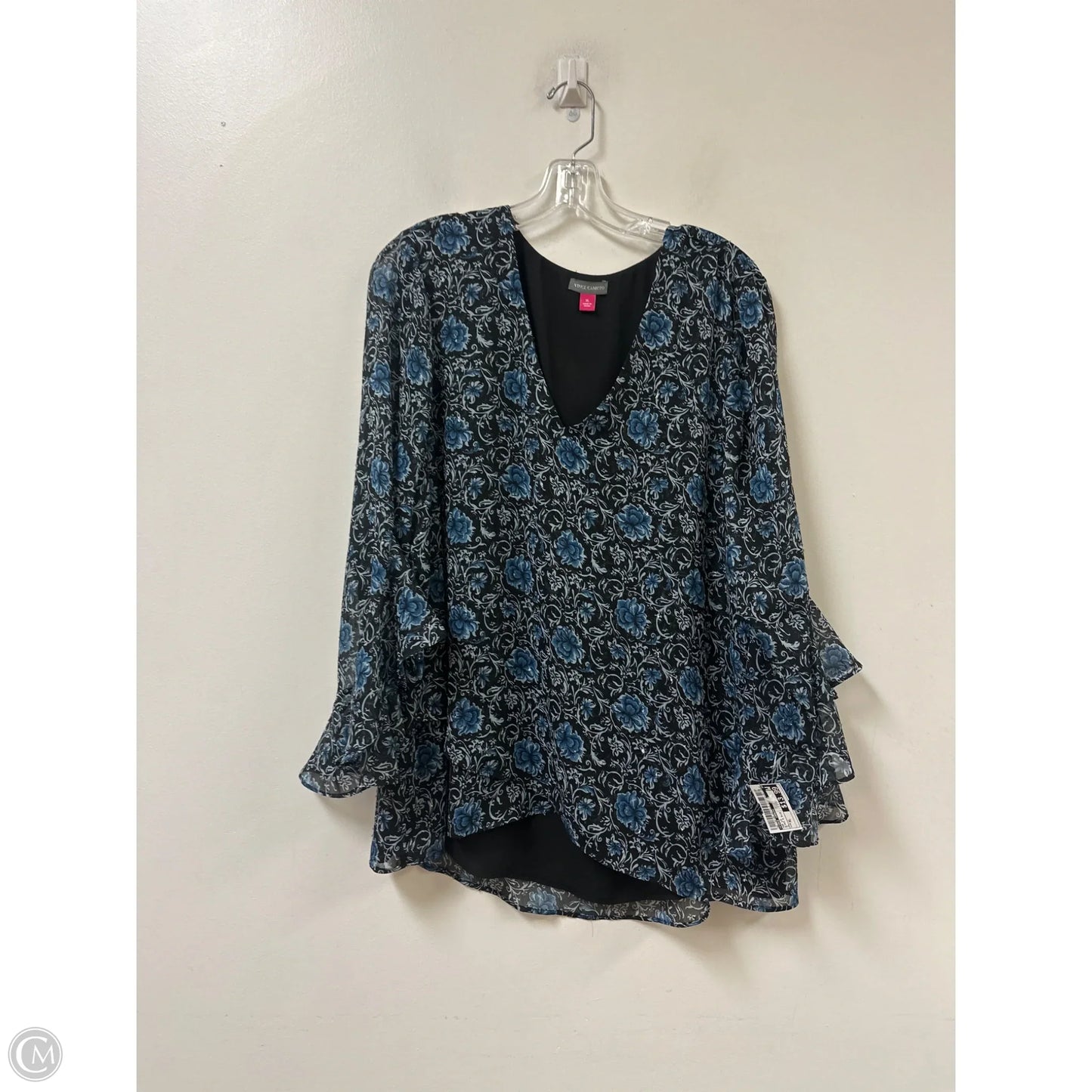 Top Long Sleeve By Vince Camuto In Black & Blue, Size: Xl