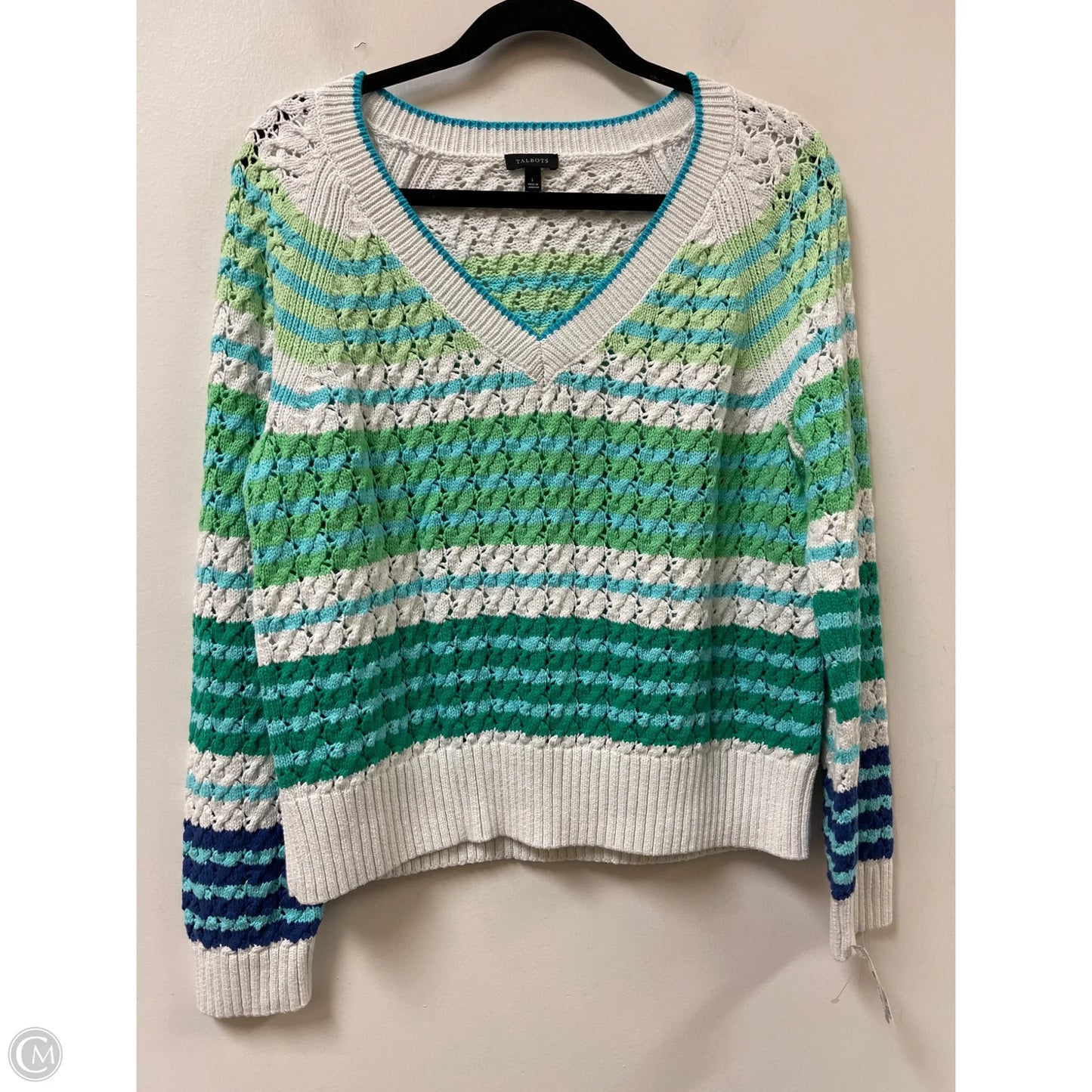 Sweater By Talbots In Blue & Green, Size: L