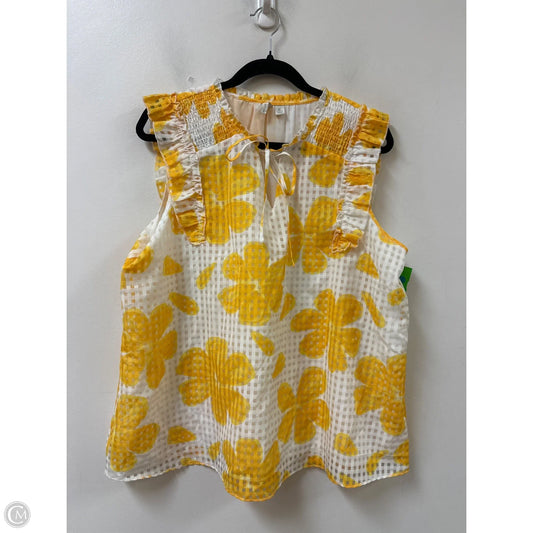 Top Sleeveless By Cato In White & Yellow, Size: Xl