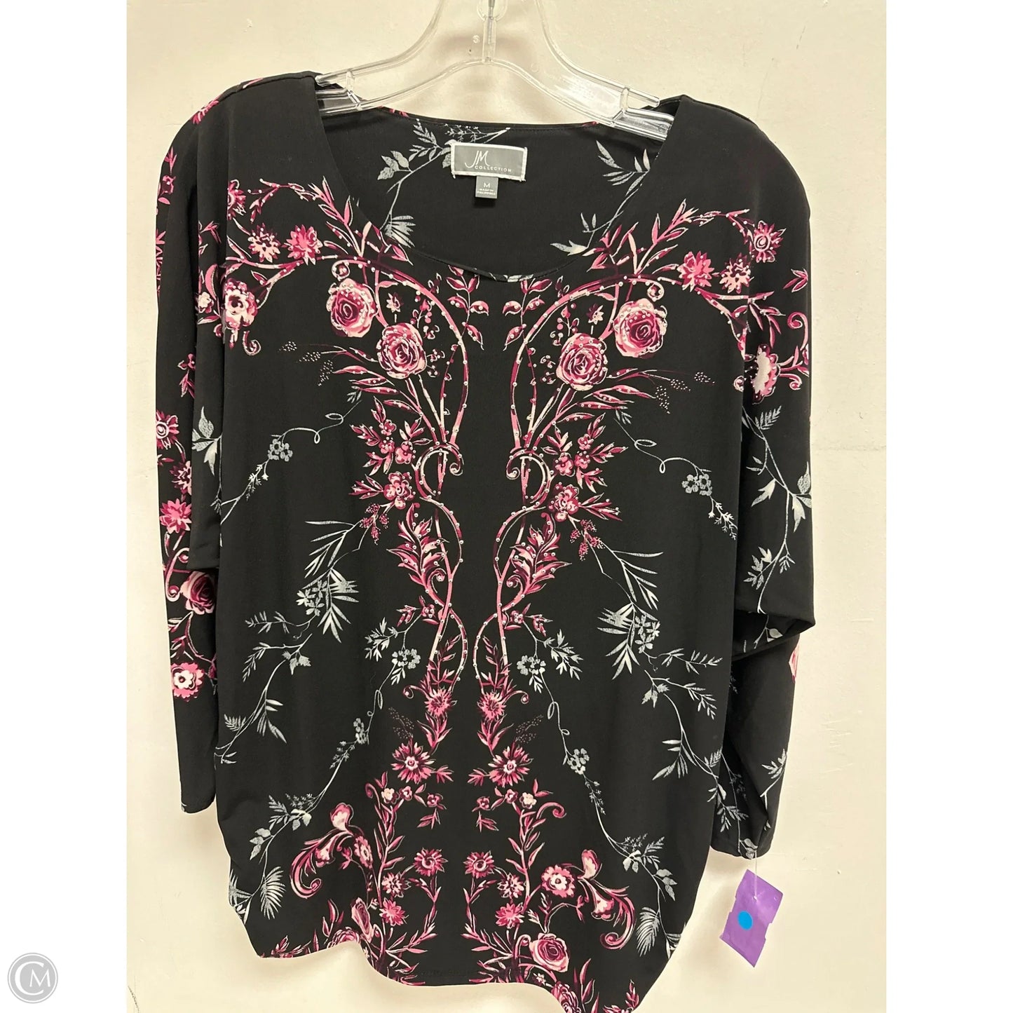 Top Long Sleeve By Jm Collections In Black & Purple, Size: M