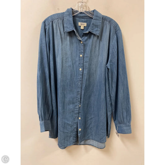 Blouse Long Sleeve By Style And Company In Blue Denim, Size: L
