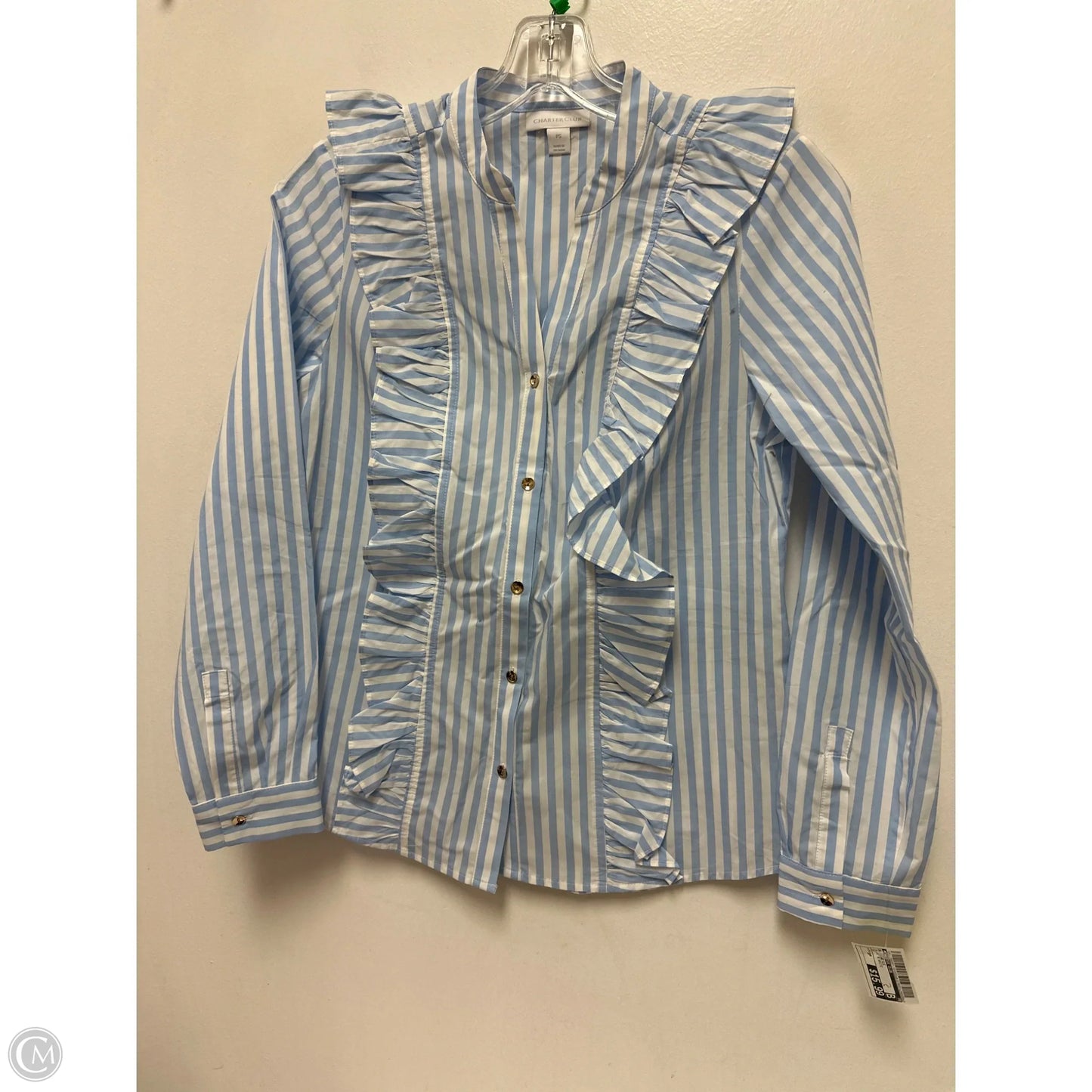 Blouse Long Sleeve By Charter Club In Blue & White, Size: Sp