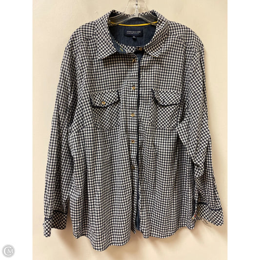 Blouse Long Sleeve By Jones New York In Blue & White, Size: 3x