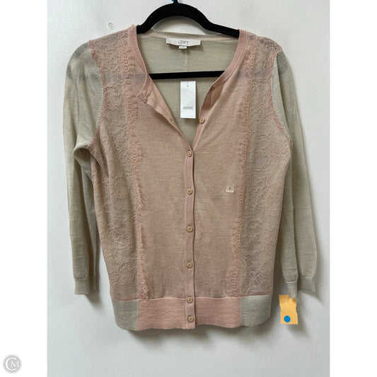 Sweater Cardigan By Loft In Cream & Pink, Size: S