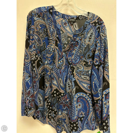 Top Long Sleeve By Jones New York In Black & Blue, Size: L