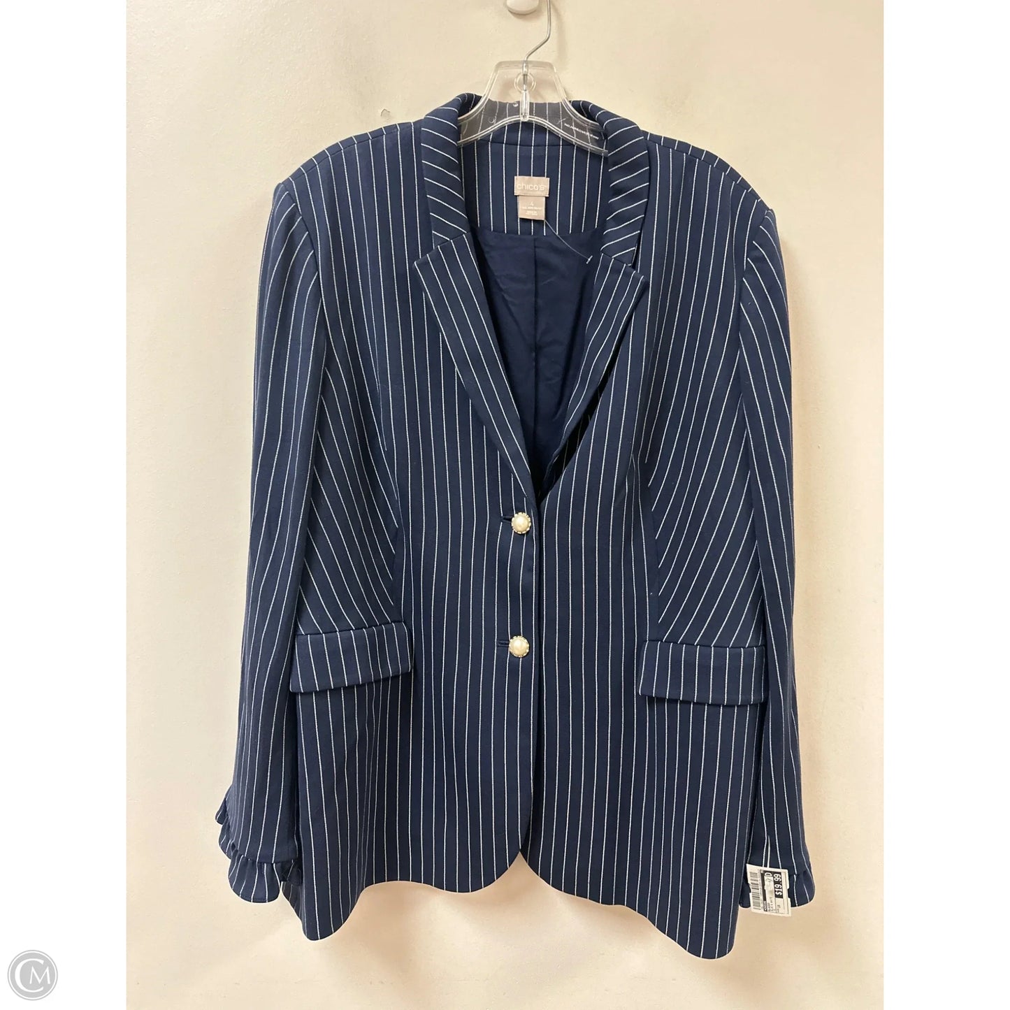 Blazer By Chicos In Blue & White, Size: 1x