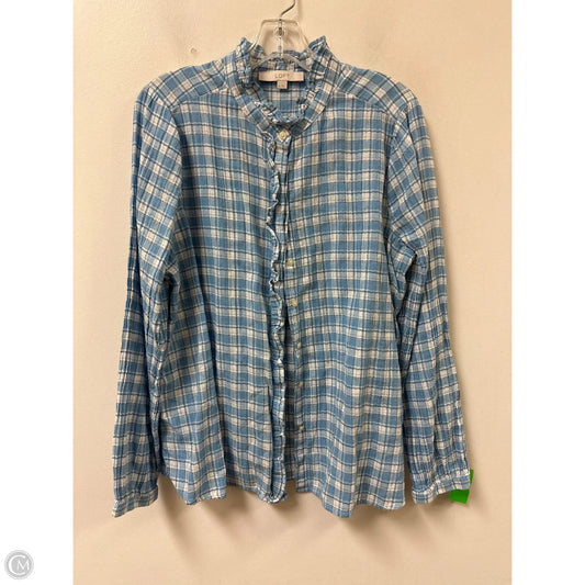 Blouse Long Sleeve By Loft In Blue & White, Size: Xl