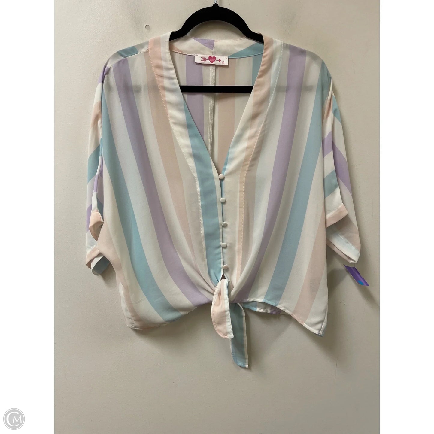 Blouse Short Sleeve By Buddy Love In Striped Pattern, Size: M