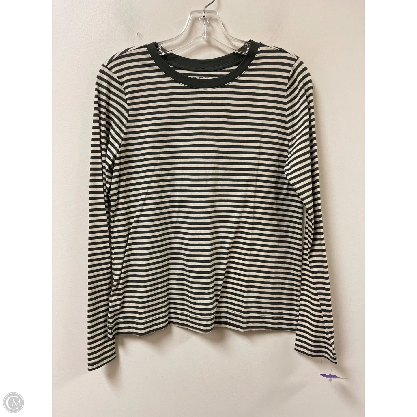 Top Long Sleeve By Loft In Green & White, Size: M