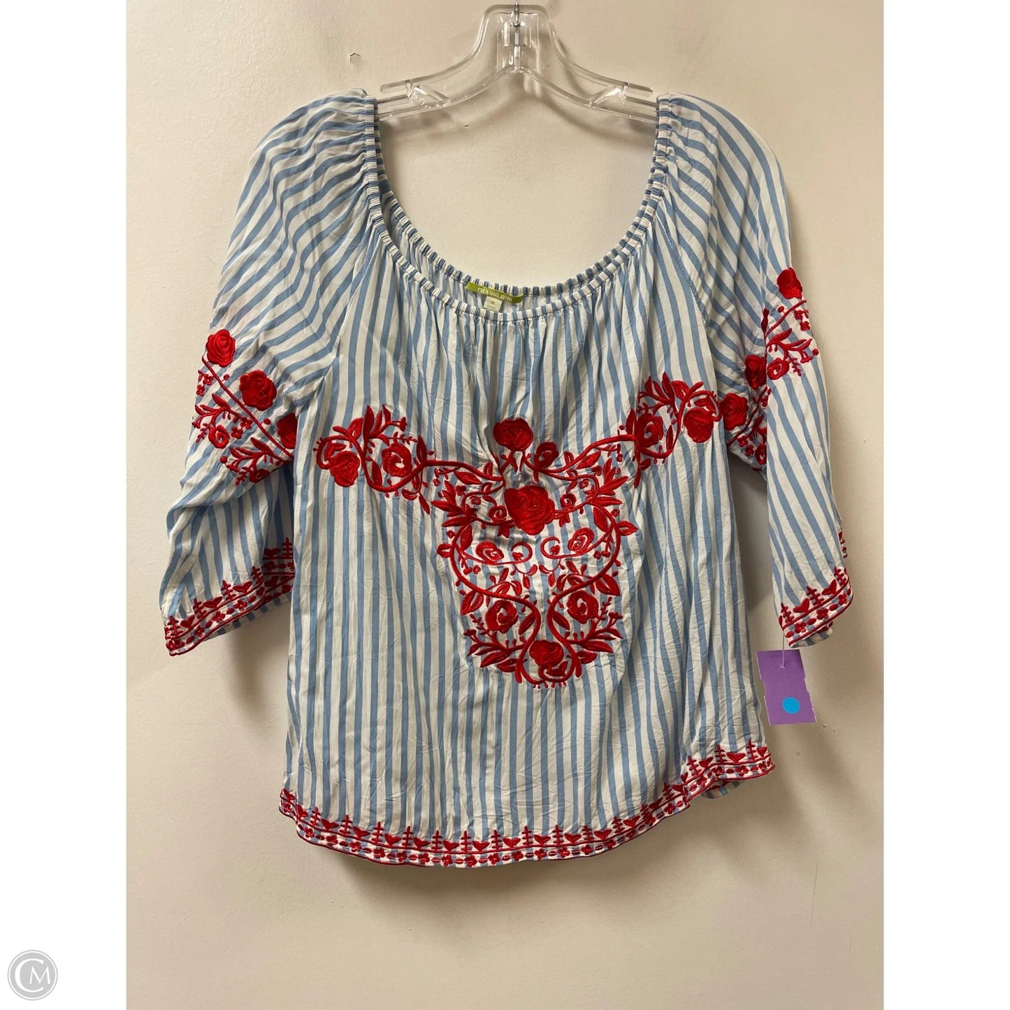 Top Long Sleeve By Gianni Bini In Blue & Red & White, Size: M