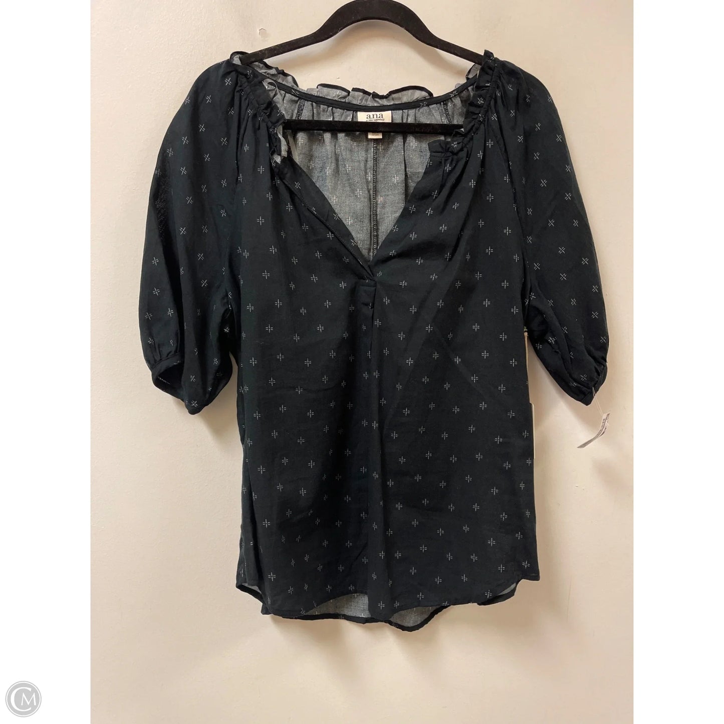 Top Short Sleeve By Ana In Black & White, Size: L