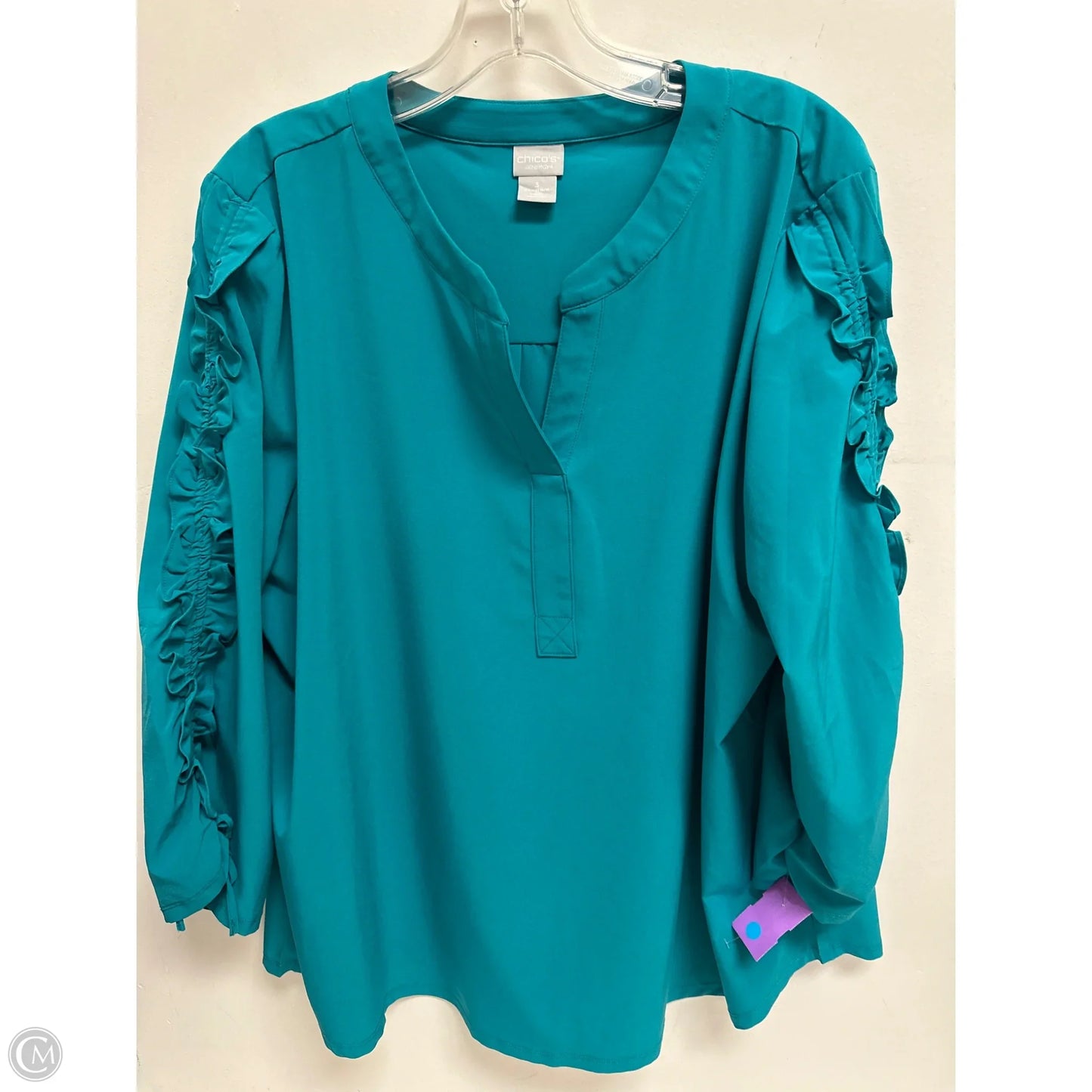 Top Long Sleeve By Chicos In Teal, Size: Xl