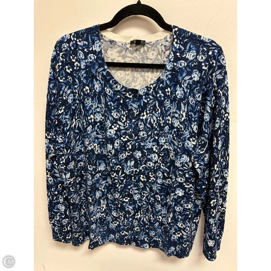 Sweater Cardigan By Talbots In Blue & White, Size: 2x