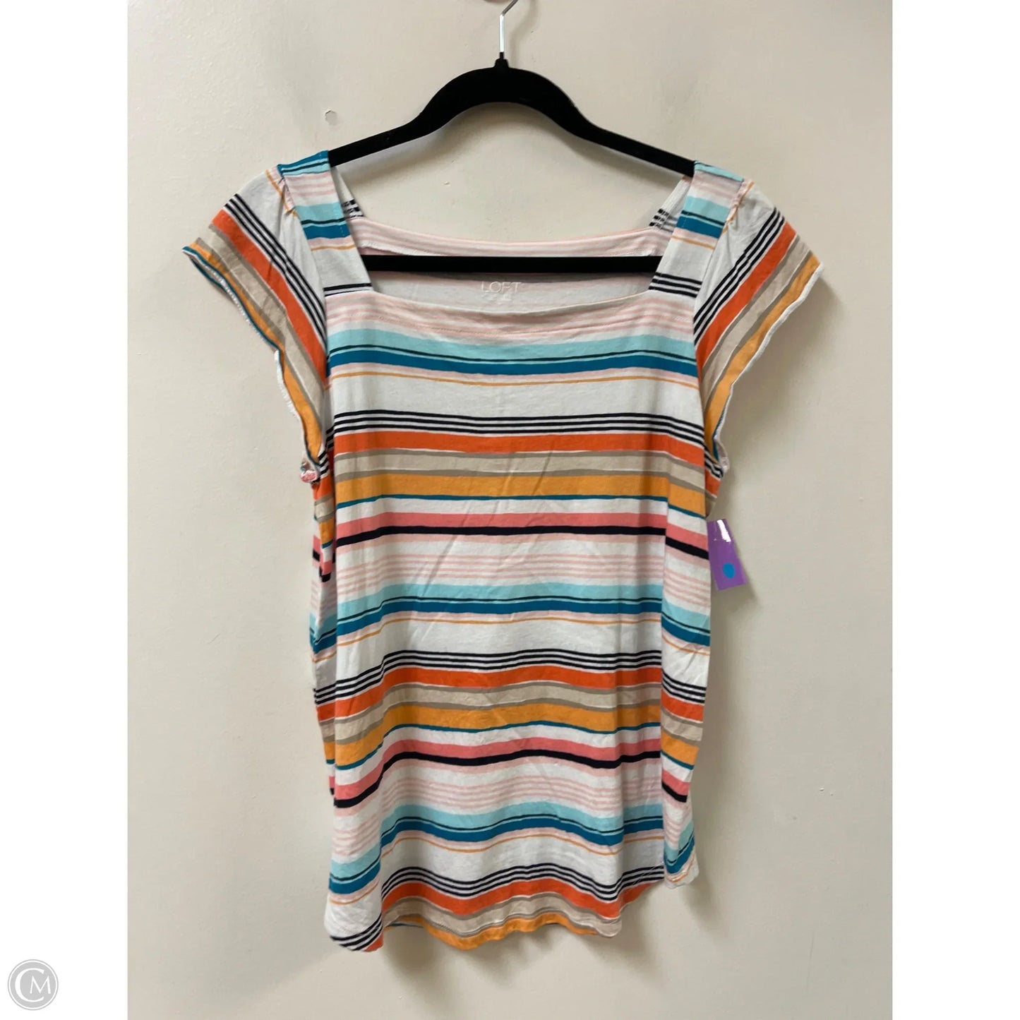 Top Short Sleeve By Loft In Striped Pattern, Size: M