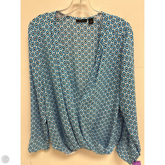 Top Long Sleeve By Halogen In Blue & White, Size: L