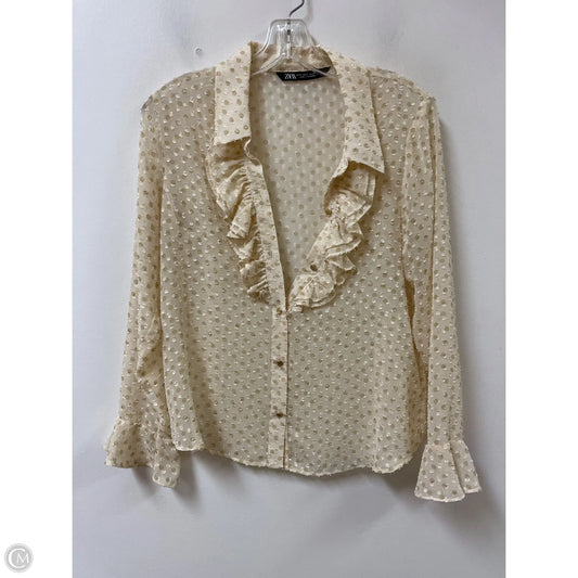 Blouse Long Sleeve By Zara In Cream, Size: S