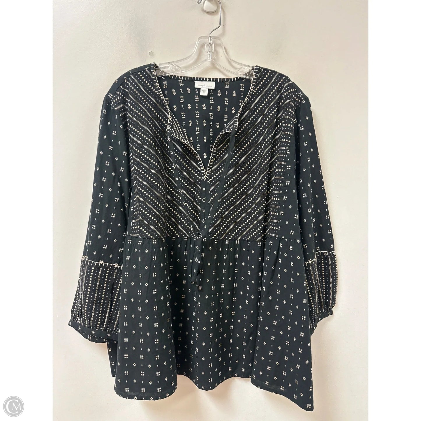 Top Long Sleeve By Pure Jill In Black & Cream, Size: 2x