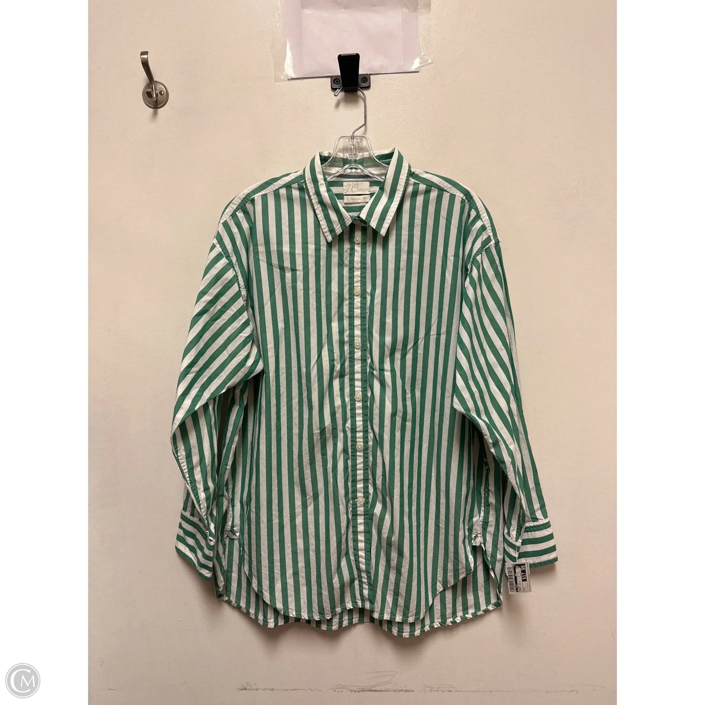 Blouse Long Sleeve By J. Crew In Green & White, Size: L