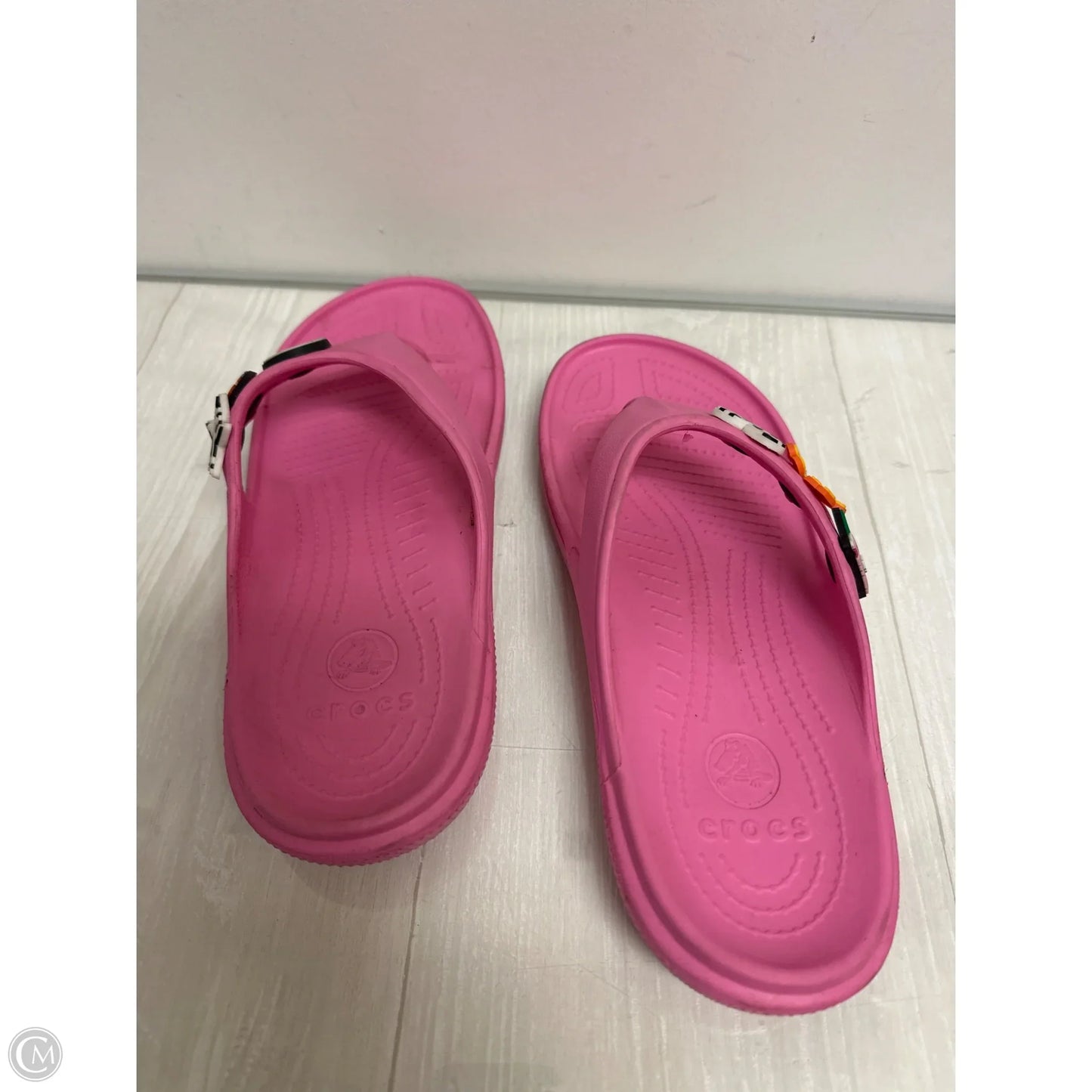 Sandals Flip Flops By Crocs In Pink, Size: 9