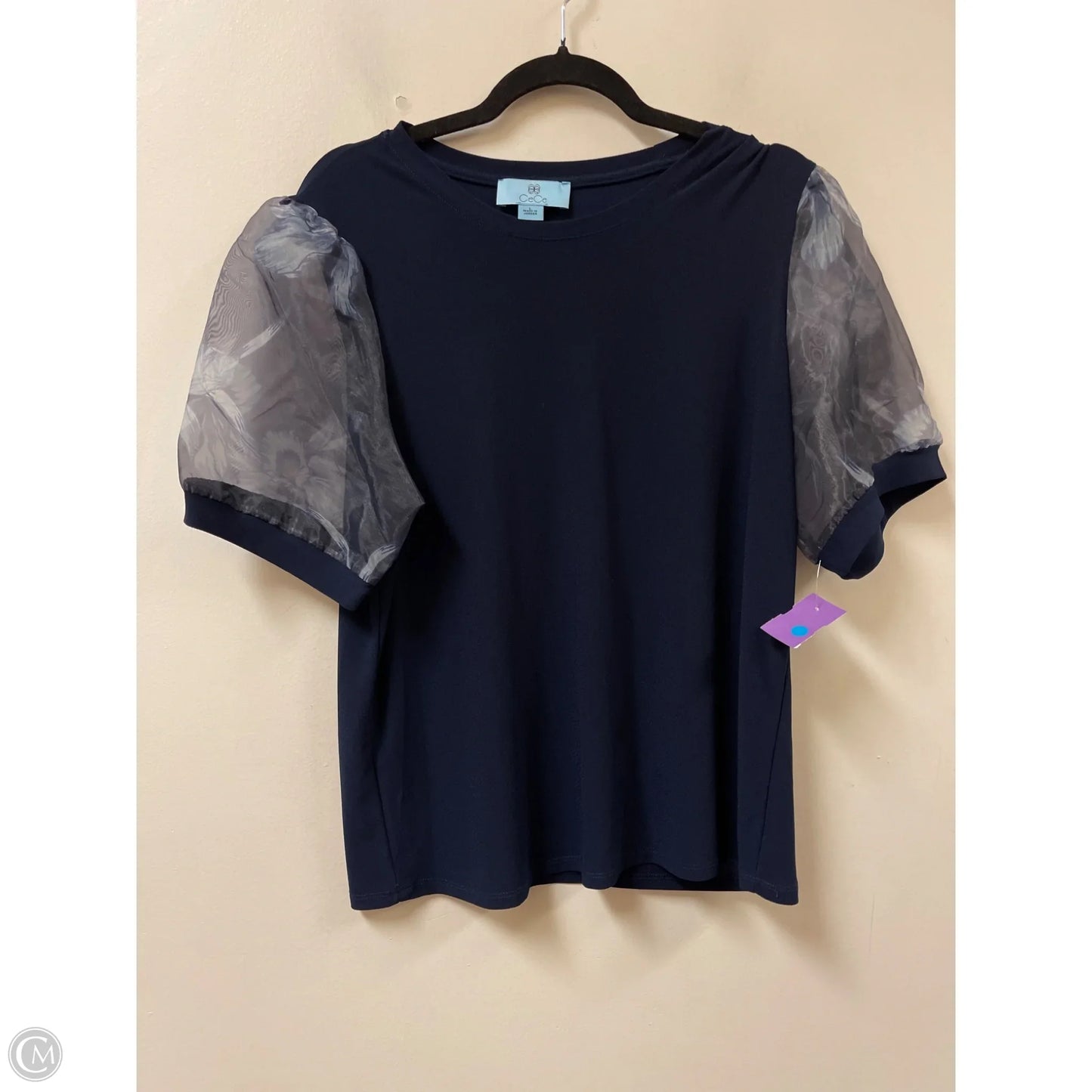 Top Short Sleeve By Cece In Navy, Size: L