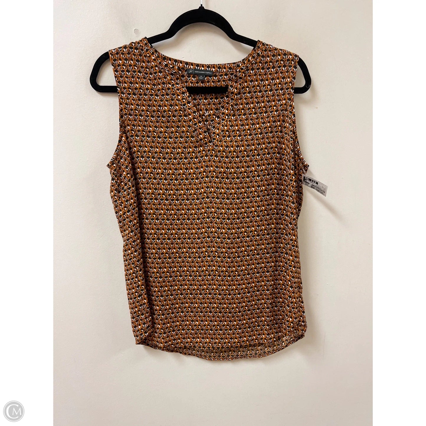 Top Sleeveless By Adrianna Papell In Black & Yellow, Size: M