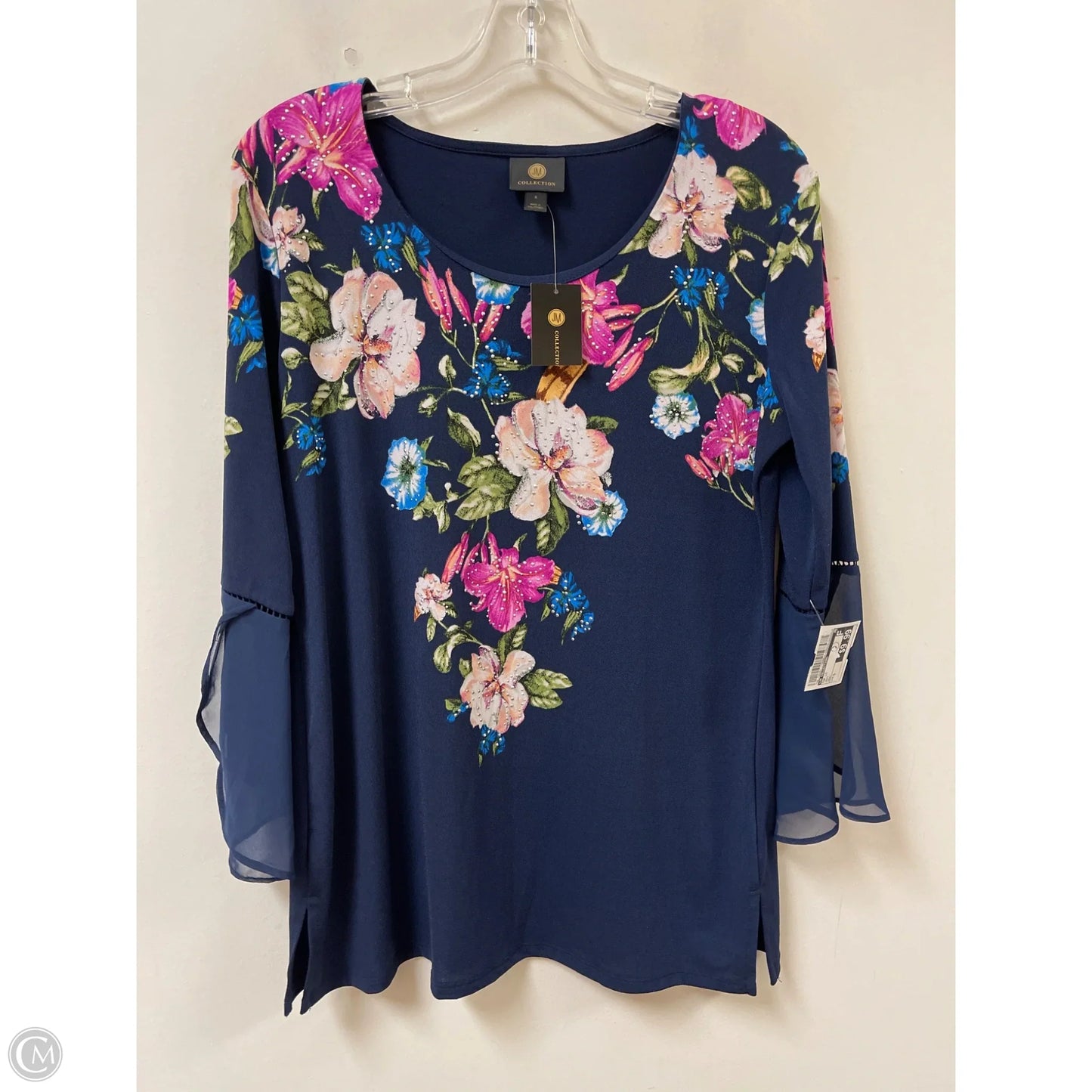 Top Long Sleeve By Jm Collections In Navy, Size: S