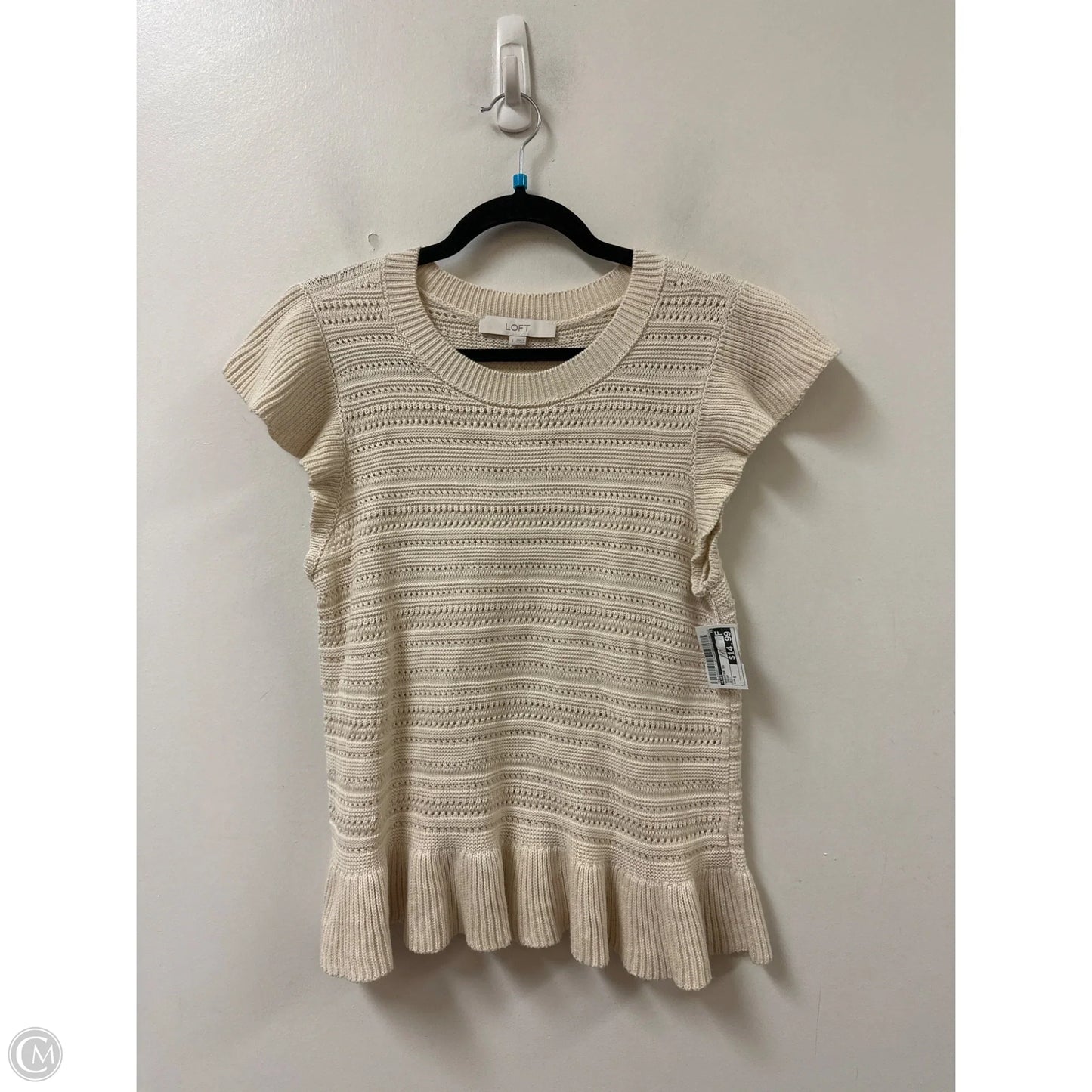 Sweater Short Sleeve By Loft In Cream, Size: S