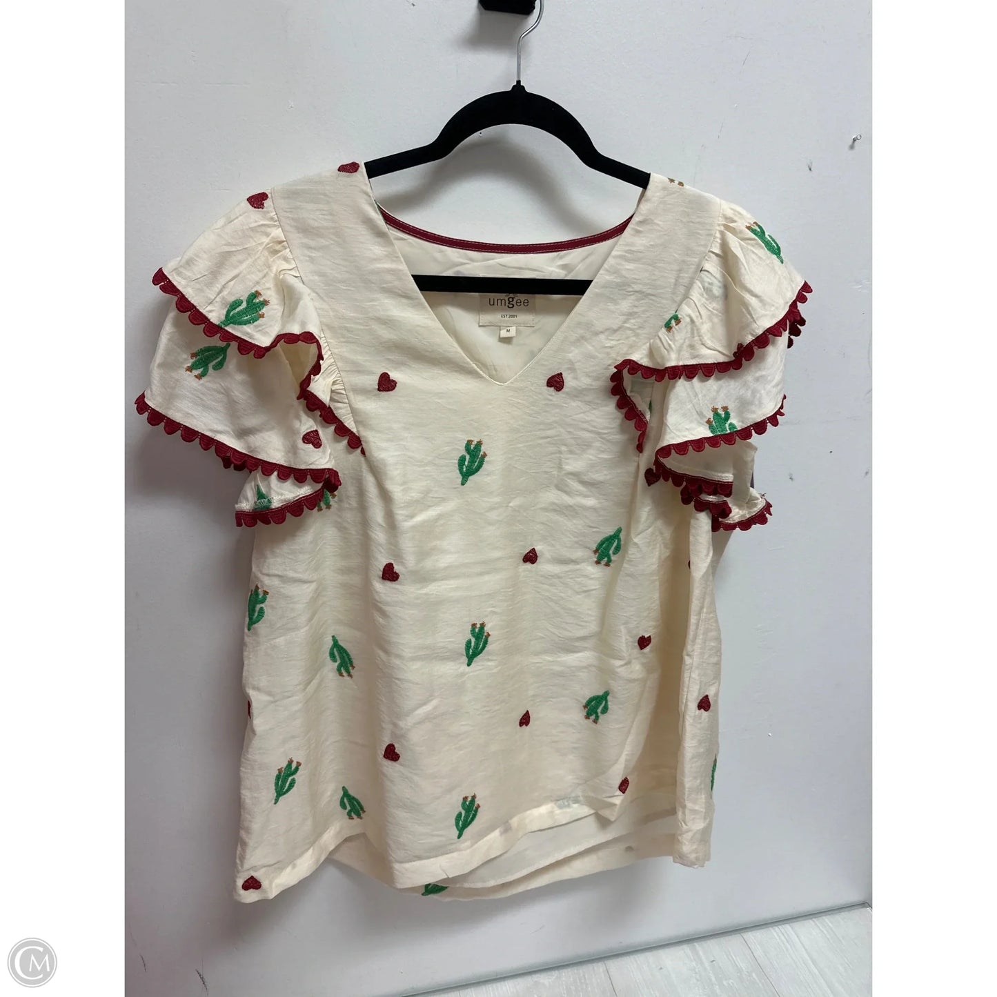 Top Short Sleeve By Umgee In Cream & Red, Size: M