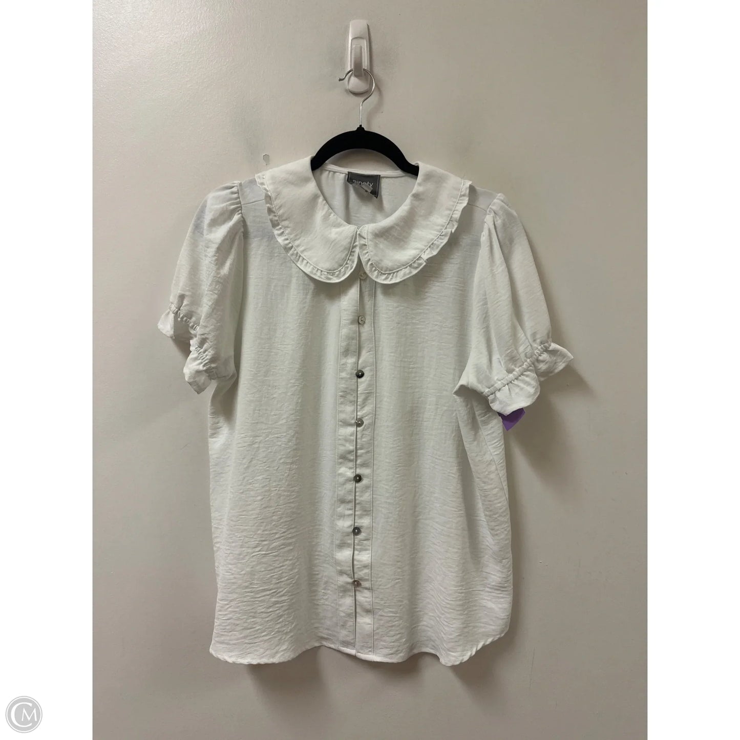 Blouse Short Sleeve By Clothes Mentor In White, Size: L