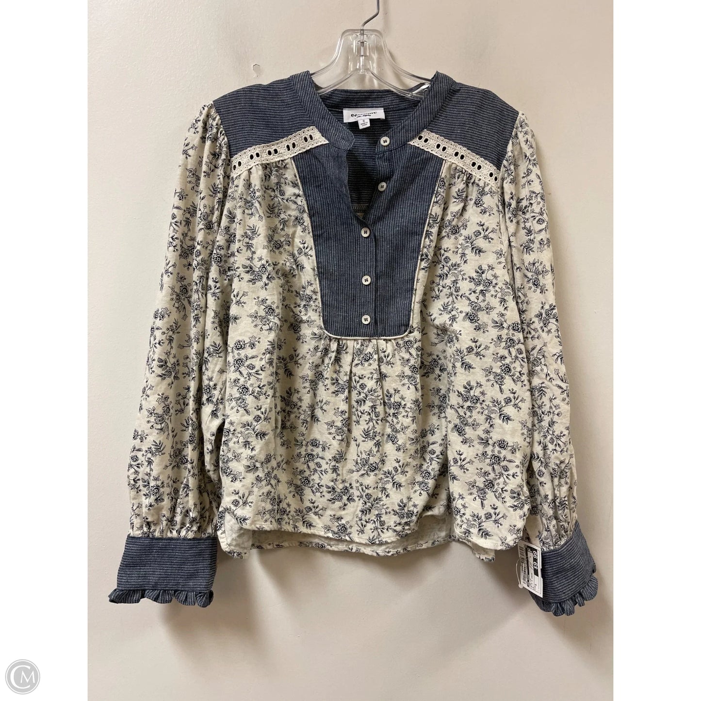Top Long Sleeve By Ee Some In Blue & Cream, Size: S