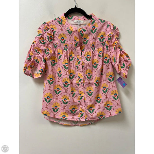 Blouse Short Sleeve By Clothes Mentor In Pink & Yellow, Size: Xs