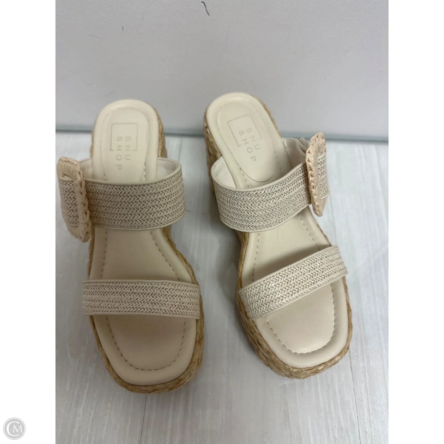 Sandals Heels Wedge By Shu Shop In Cream, Size: 6.5