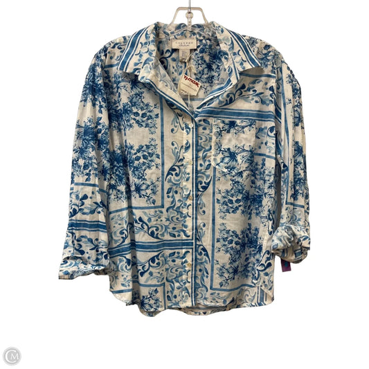 Blouse Long Sleeve By Calypso St Barth In Blue & White, Size: S
