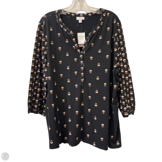 Top Long Sleeve By Pure Jill In Black & Cream, Size: 2x