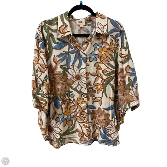 Blouse Short Sleeve By Bibi In Blue & Brown, Size: L