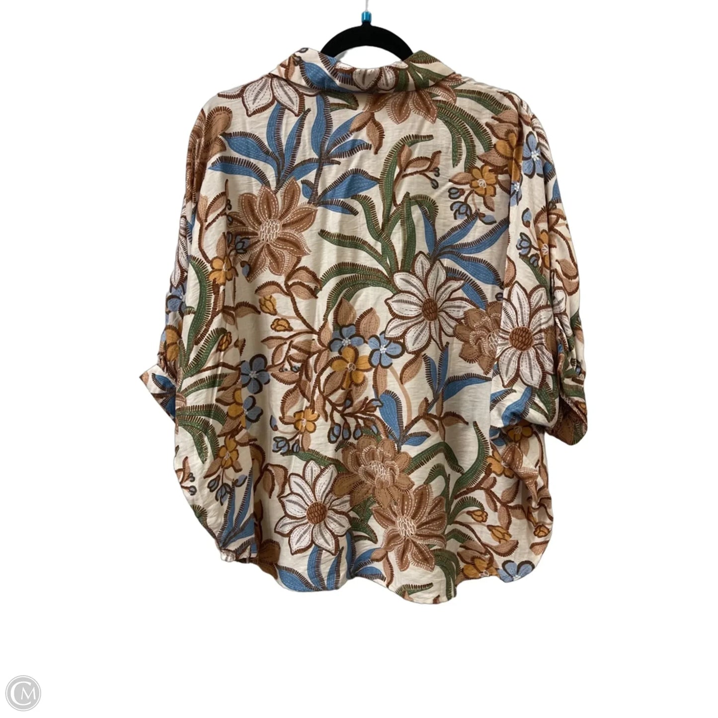 Blouse Short Sleeve By Bibi In Blue & Brown, Size: L