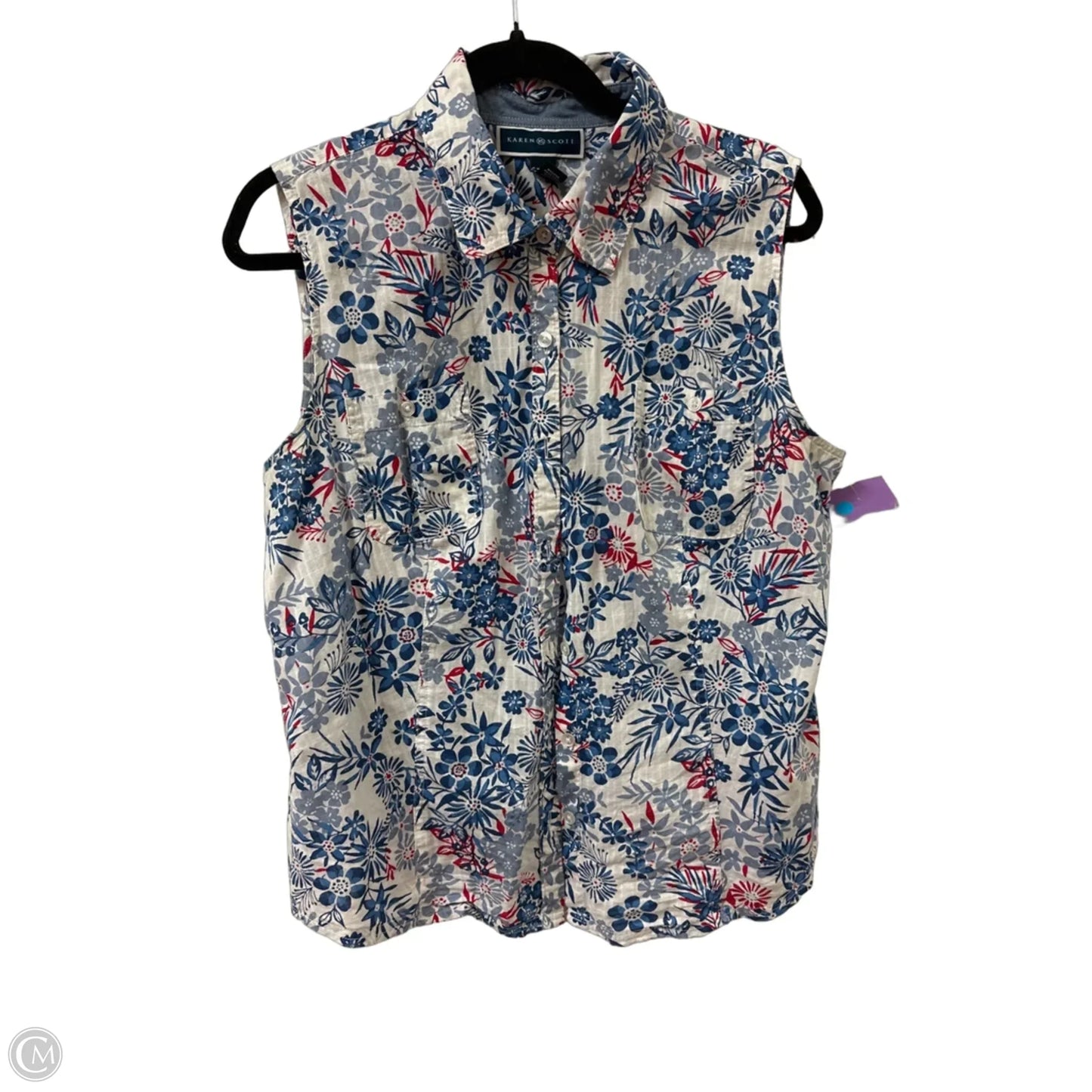 Blouse Sleeveless By Karen Scott In Blue & Red & White, Size: L