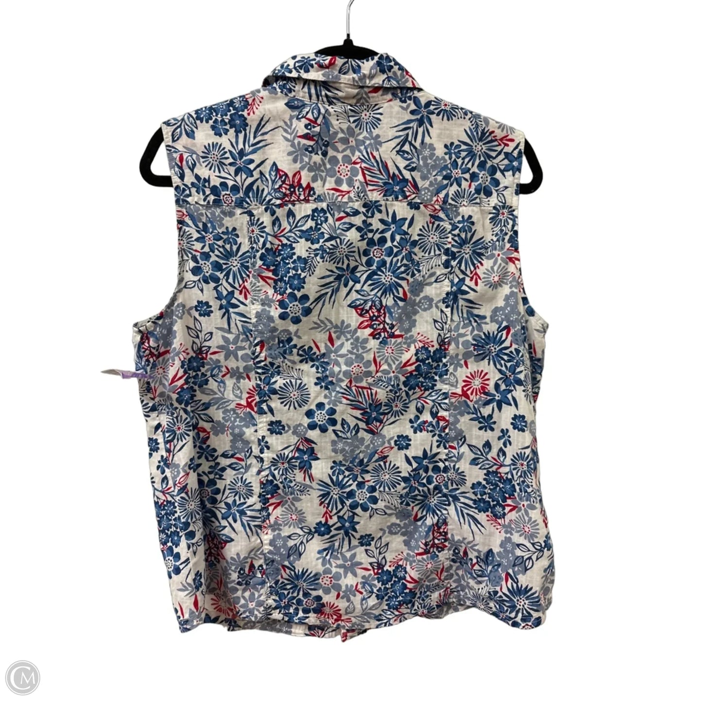 Blouse Sleeveless By Karen Scott In Blue & Red & White, Size: L
