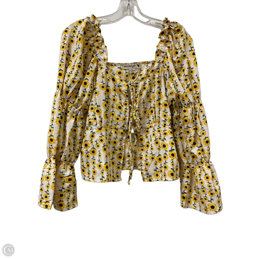 Top Long Sleeve By Clothes Mentor In White & Yellow, Size: M
