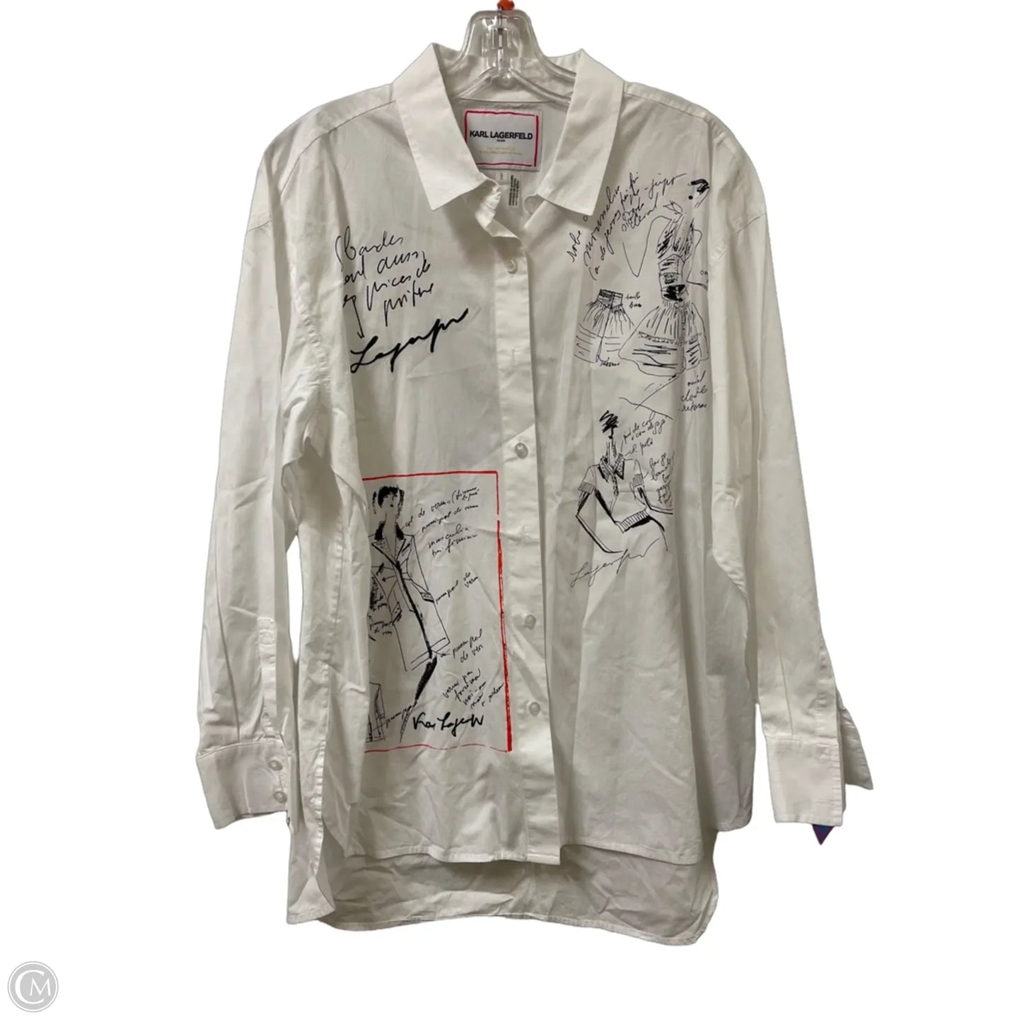 Blouse Designer By Karl Lagerfeld In White, Size: L